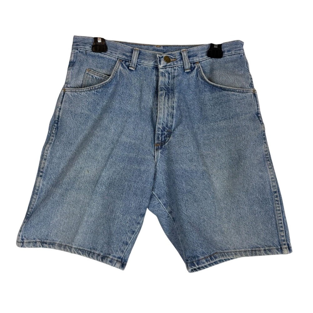 Wrangler Shorts Mens 32 Blue Medium Wash Relaxed Bermuda Denim 9 Inseam Casual